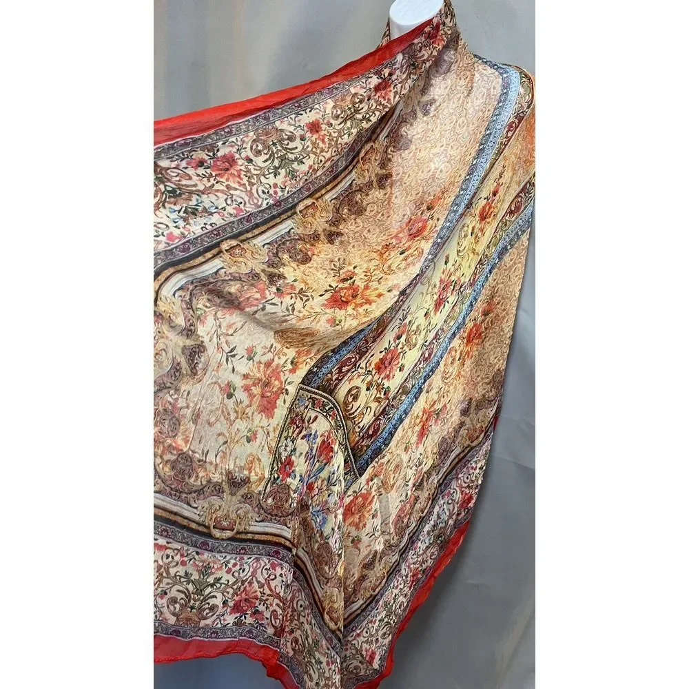 Gorgeous Sheer Multicolor Silk Scarf Wrap 92